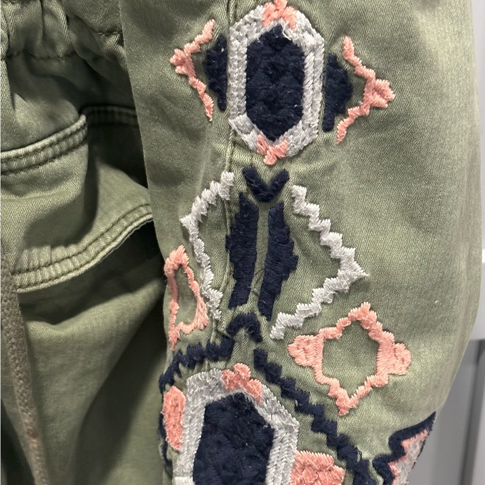 Free People Embroidered Army Green Hooded Tribal Embroidered Twill Parka Large - Picture 10 of 12